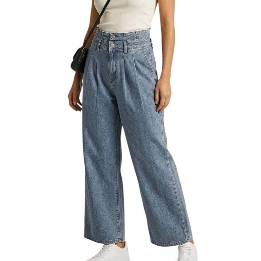 CIDER Wide Leg Jeans sz M HighRise Pleated Baggy Denim Boho Streetstyle Festival